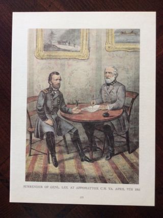1968 Currier And Ives Color Art Book Plate General Lee At Appomattox