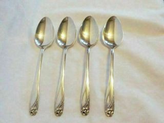 Vintage 4 Silverplate Rogers Daffodil Oval Bowl Soup Spoons
