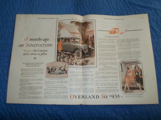 1926 Two Page Antique Overland Car Ad Motor Floyd Brink Art Painting Classic Pic