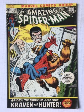 Spider - Man 111 August 1972 Vintage Marvel Unread Kraven