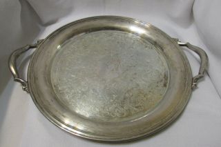 Vintage Silverplate 14.  5 " Round Etched Tray With Handles Oneida Usa