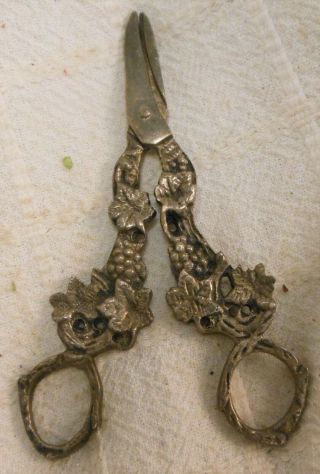 Elaborate Antique Victorian Silver Plate Grape Scissors