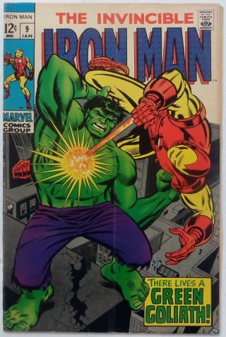 Iron Man 9 (jan 1969,  Marvel),  Vfn - Nm,  Iron Man Vs.  Green Hulk - Like Android