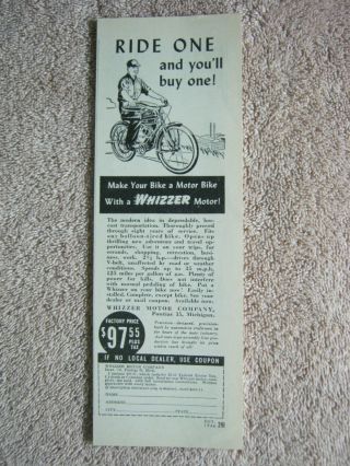 Vintage 1946 Whizzer Motor Bike Motorcycle Ride One You 
