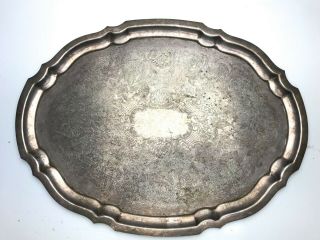 Large Vintage Silver Plated Serving Tray - Lovely Engraved Design 17.  5 X 13 Inch