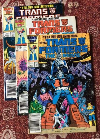 Transformers: The Movie - 1,  2,  3 (marvel 1986) Ungraded.  Newstand.
