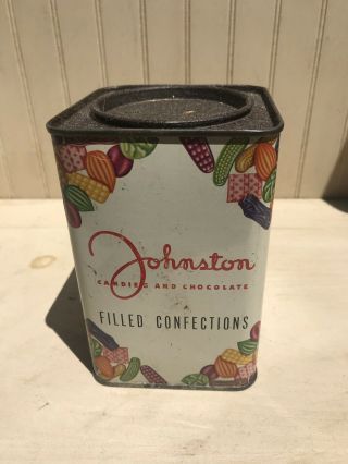 Antique Johnston Candy And Chocolate Filled Confections Tin Rare