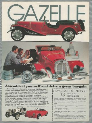 1981 Gazelle Kit Car Advertisement,  Classic Motor Carriages,  Fiberglass Kit Cars
