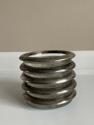 Vintage Silver Plated Glass Coasters Set Of 5