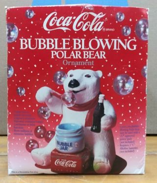 Coca Cola Bubble Blowing Polar Bear Ornament Box C