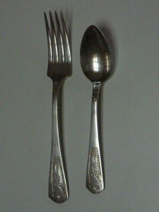RARE IMPERIAL SILVER PLATE CHILDS FORK & SPOON W/ CLOWN HANDLE. 3