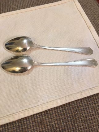 2 Vtg Wm Rogers Mfg Co Silver Plate AA Solid Serving Spoons Flatware Vintage 5