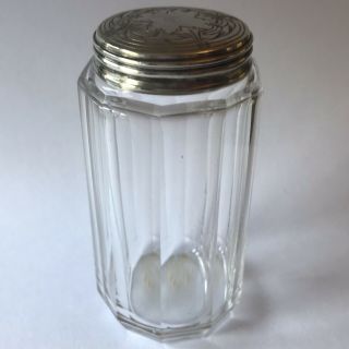 Antique Victorian Silver Lidded Cut Glass Jar London 1883 Vanity