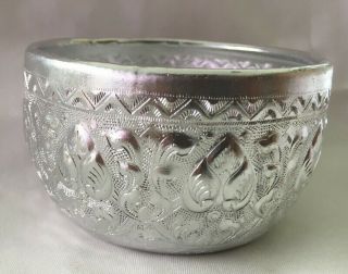 Antique Thai Old Solid Silver Bowl Vintage Asian Aluminum Water Dipper Siam Art