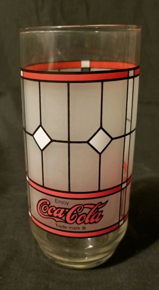Vintage Coca - Cola Frosted Stained Glass Drinking Glass