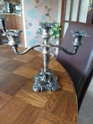Vintage Ornate Silver Plated Three Armed Candelabra Made In England