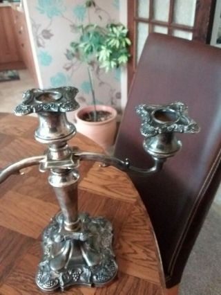 VINTAGE ORNATE SILVER PLATED THREE ARMED CANDELABRA MADE IN ENGLAND 3