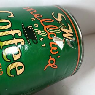 Vintage 34.  5 oz S and W Mellow ' d Roast Coffee Advertising Tin Bottom Opened 5