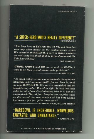 Daredevil Collector ' s Album Lancer Paperback - 1st Print - VF 8.  0 - Spider - Man 2