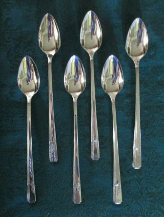 6 Iced/ice Tea Sundae Spoons Prestige Oneida Silver Plate Grenoble Pattern Shiny