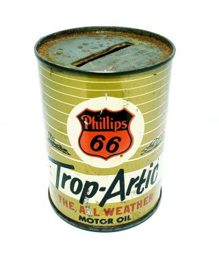 Phillips 66 Trop - Artic Mini Oil Can Coin Bank Gas Station Vintage