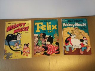 3 Old Comics From 1952 Mickey & Mighty Mouse & Felix The Cat