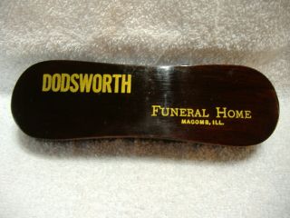 Vintage Dodsworth Funeral Home Macomb Illinois Advertising Shoe Brush Boot Brush
