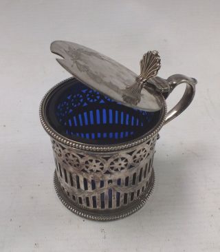 Vintage Elkington Silver Plate & Blue Glass Conserve Pot - B24