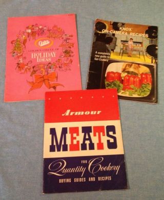 3 Vintage Ads Recipe Booklets 1960s Armour,  Oster,  Knox Gelatine