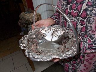 Quality Large Silver Plated Basket Reticulated Decoration Lovely