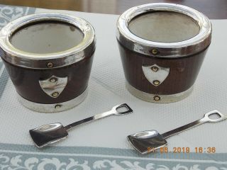 Delightful Vintage Silver Plated Barrel Shaped Salts With Spoons