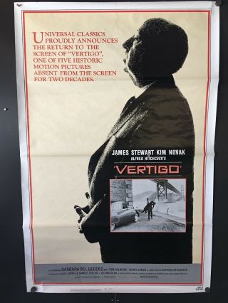 Vertigo - 1983 Release Movie Poster Alfred Hitchcock - 27 " X 40 "