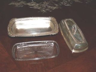 Footed Silver On Copper Butter Dish W Glass Insert Rope Pattern Table Accessory