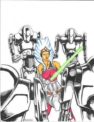 Ahsoka Tano Star Wars Sketch Art By Kurt Ruskin 8.  5 " X 11 " Clone Wars