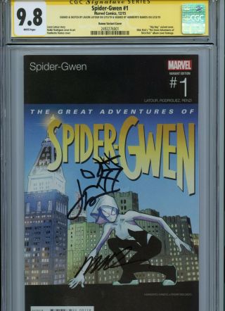 Spider - Gwen 1 Variant Cover Cgc 9.  8 Ss Signed By Humberto Ramos & Jason Latour
