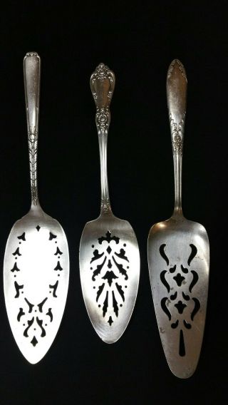 3 Pierced Pie Servers - National Silver,  1881 Rogers,  Wm A Rogers Not Perfect