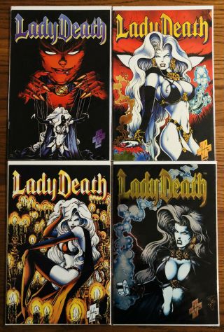Complete Set Of Lady Death Between Heaven & Hell 1 2 3 4 1995 Chaos Shiny Covers