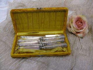1847 Rogers Bros.  Silver Handle Fruit Knives Set 6 W/box - 6 9/16 " L