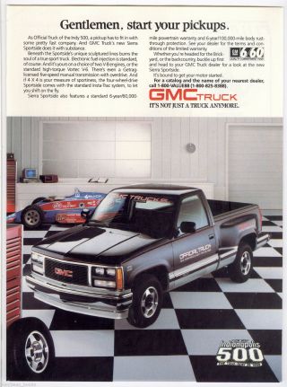 1988 Gmc Pickup Advertisement,  Gmc Sierra Sportside,  Official Indy 500 Truck