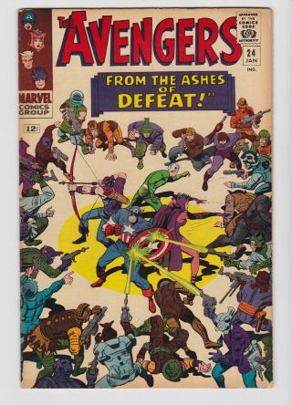 Avengers 24 1966 Marvel Kang The Conqueror Stan Lee Jack Kirby Cover Vg - Fn 5.  0