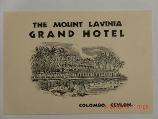 Vintage Luggage Label For The Mount Lavinia Grand Hotel Colombo Ceylon