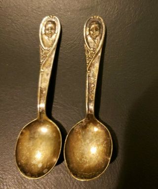 Creepy Haunted Vintage Winthrop Silver Plate 4 " Gerber Baby Spoon Pair