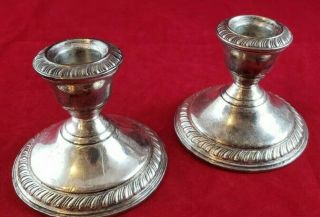 Vintage 2.  75 " Tall Candle Holders Sterling Silver Pair Old Candlesticks