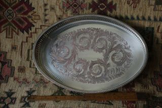 Vintage Silver Plate Serving Tray With Gallery.