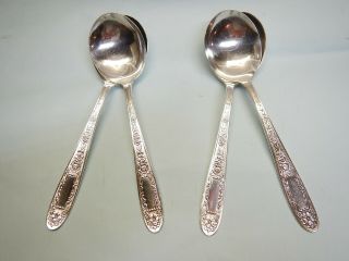 4 Mildred Round Bowl Soup Spoons - Elegant Ornate National Silver - Table Ready