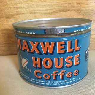 Vintage Maxwell House Coffee One Pound Key Wind Coffee Tin