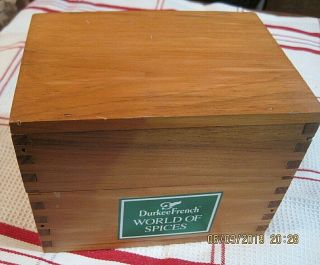 Vtg Durkee French World Of Spices Wood Recipe Box