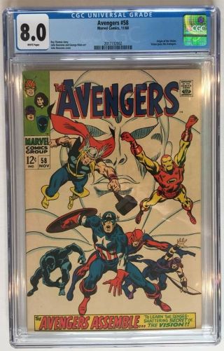 Avengers 58 Cgc 8.  0 White Pages Vision Origin