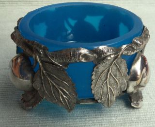 Pretty Silver Plated Table Salt With Blue Glass Liner