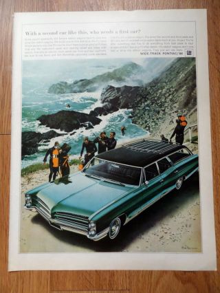 1966 Pontiac Bonneville Wagon Ad Scuba Diving Theme Af/vk